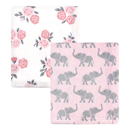  Hudson Baby Unisex Baby Cozy Plush Luxury Blankets 2pk, Pink Elephants, One Size