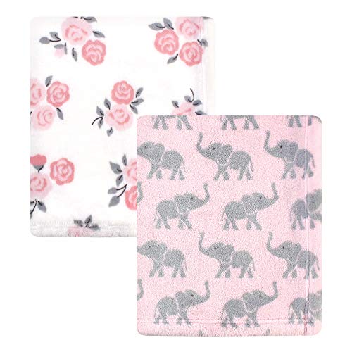  Hudson Baby Unisex Baby Cozy Plush Luxury Blankets 2pk, Pink Elephants, One Size
