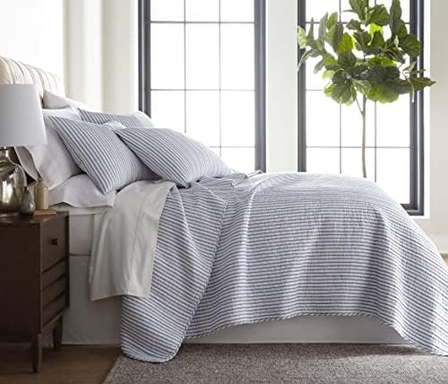 Levtex Home - Tobago Stripe Charcoal - Quilted Charcoal And White Shams Set Of Two (26 X 26 In.) - Pin Stripe - Cotton Fabric