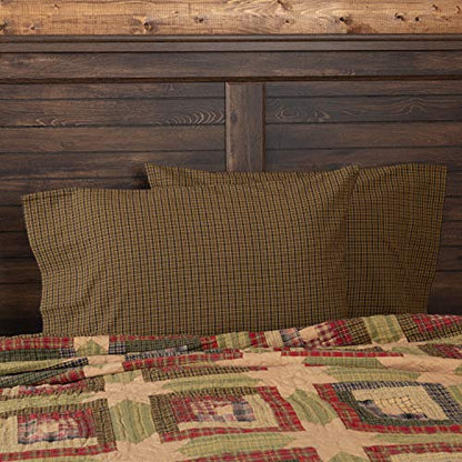  VHC Brands Tea Cabin Green Plaid Standard Pillow Case Set Of 2 21x30 Country Rustic Bedding Accessory, Moss Green