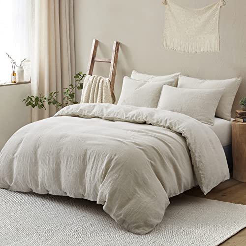  ATLINIA Bedding Duvet Cover Set Linen - 100% French Flax Washed Bed Sets Farmhouse Comforter Cover Set (1 Duvet Cover And 2 Pillow Shams) King Size Natural