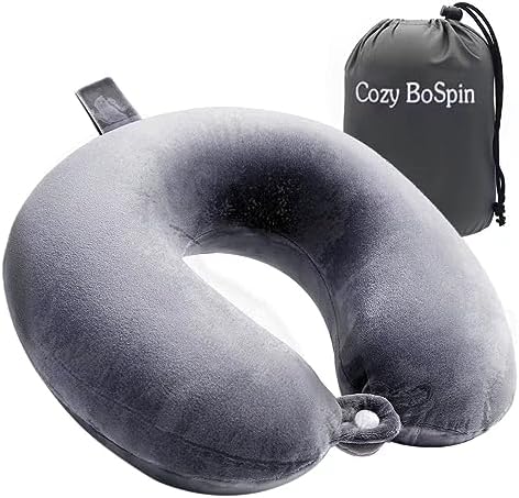  Cozy BoSpin Memory Foam Travel Pillow- Portable Neck Support Pillow On Flights, Car, And At Home, Comfortable Airplane Travel Pillow,Lightweight Quick Pack For Camping (Black)