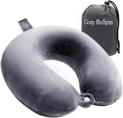  Cozy BoSpin Memory Foam Travel Pillow- Portable Neck Support Pillow On Flights, Car, And At Home, Comfortable Airplane Travel Pillow,Lightweight Quick Pack For Camping (Black)