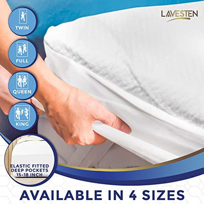  100% Waterproof Queen Mattress Protector Premium Bamboo - Ultra Soft, Hypoallergenic Mattress Cover, Comfort Noiseless & Breathable, Fitted Protector Sheet- Machine Washable, White
