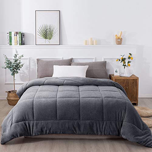  Luxury Plush Sherpa Comforter, Ultra Soft Cozy Reversible Fleece - Goose Down Alternative Fill, Machine Washable Bedding, Excalibur Grey, Twin/Twin XL Size