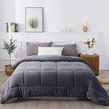  Luxury Plush Sherpa Comforter, Ultra Soft Cozy Reversible Fleece - Goose Down Alternative Fill, Machine Washable Bedding, Excalibur Grey, Twin/Twin XL Size