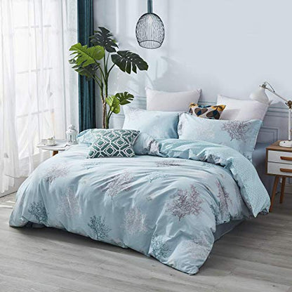  Brandream Coastal Beach Bedding Set Queen Size 100% Cotton Duvet Cover Set Tropical Coral Seashells Bedroom Set 3-Piece (No Comforter)