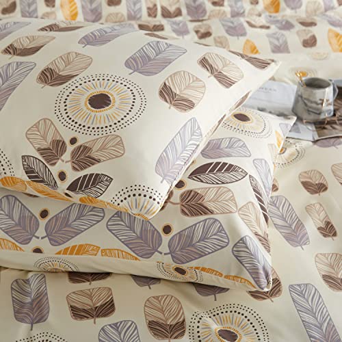  OyoLady Duvet Cover Set Queen Size, 3 Pieces Lightweight Soft Microfiber Bedding Comforter Cover For All Seasons (Queen, 90x90 Inches, Leaf)
