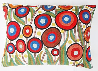  Kashmir Designs Lumbar Cushion Cover Hand Embroidered Wool 13x21 (Lumbar Poppy Pillow Cover Turquoise)