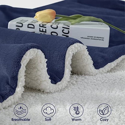  Sherpa Fleece Bed Blankets,Queen Size Super Soft And Warm,Thick Plush Cozy Fuzzy Luxurious Double Reversible Winter Throw,Couch Velvet Blanket,Royal Blue 90inch X 90inch