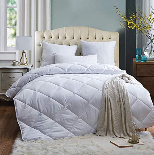  Acanva Twin Down Alternative Comforter-- All-Season Quilted Lightweight Comforter Duvet Insert Twin With 300GSM Soft Microfiber Fill Machine Washable, White, Diamond Stitched Twin