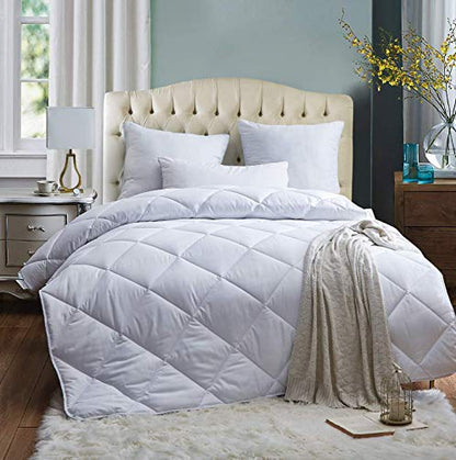  Acanva Twin Down Alternative Comforter-- All-Season Quilted Lightweight Comforter Duvet Insert Twin With 300GSM Soft Microfiber Fill Machine Washable, White, Diamond Stitched Twin