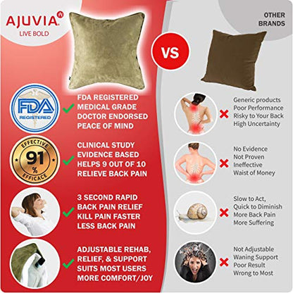  BodyRyzm QiPillow - Pain Relieving Ergonomic & Orthopedic Back Lumbar & Posture Support Sitting Cushion For Chair, Couch, Bed | Versatile, Firm & Adjustable Orthopedic Seat Throw Pillow (Sage)
