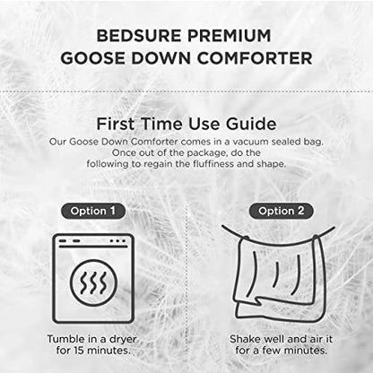  Goose Down Comforter Queen Size - Feather Down Comforter Queen For All Seasons, Extra Fluffy Queen Duvet Insert, 8 Corner Tabs, Machine Washable (90x90 Inches, 53 Oz)