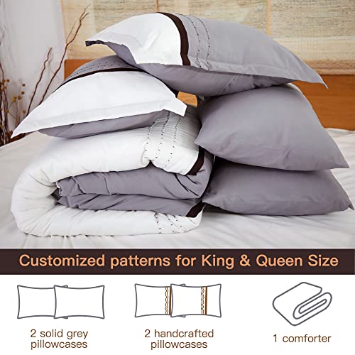  Airensky Queen Comforter Set - 5 Pcs Handmade Pintuck Bedding Comforter Sets With 1 Soft & Lightweight Microfiber Down Alternative Duvet Insert And 4 Pillowcases & Shams, Queen (94x92 Inches)