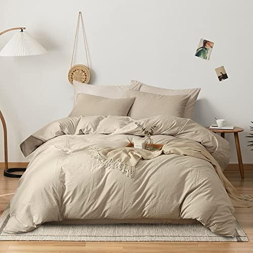  Cotton Full Queen Duvet Cover Simple Style Geometric Comforter Quilt & Pillow Protector Cover Sets 3 Pieces Khaki Black Beige Checkered Plaid Bedding Sets, 1 Queen Duvet Cover & 2 Pillow Shams