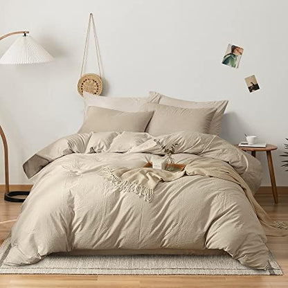 Cotton Full Queen Duvet Cover Simple Style Geometric Comforter Quilt & Pillow Protector Cover Sets 3 Pieces Khaki Black Beige Checkered Plaid Bedding Sets, 1 Queen Duvet Cover & 2 Pillow Shams