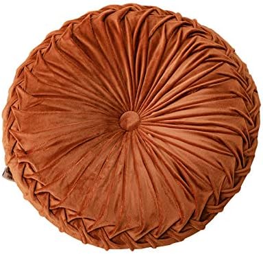  Round Cushions Pillows 15" Large Velvet Floor Couch Pillow Handcrafted Pleated Round Throw Pillow Decoration For Chair Sofa Bed And Car, 1 Pack, Light Teal