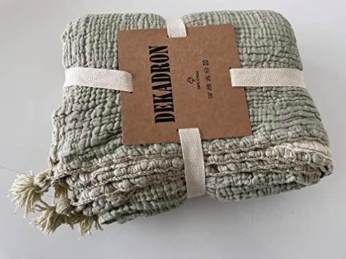  100% Cotton Muslin Throw Blanket, 4 Layers Bedspread, Soft Turkish Cotton Muslin Bed Cover, Reversible Coverlet, Green (Two Pillowcase 20x30)