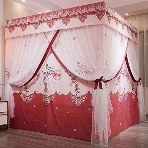  Obokidly Elegant Flower Printing 2-in-1 Double Protection 4 Corner Bed Mosquito Net And Bed Curtains Privacy Protection For Boys Girls Kids Bedroom Decoration (Full, Jade-Flower1)