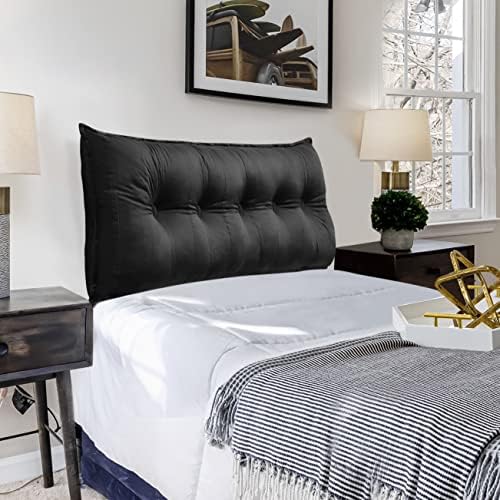  Rectangular Headboard Body Reading Pillow Bedside Oversized Throw Cushion Extra Large Backrest Lumbar Pillows Positioning Back Support Bolster For Bed Sofa Couch Velvet Grey Queen