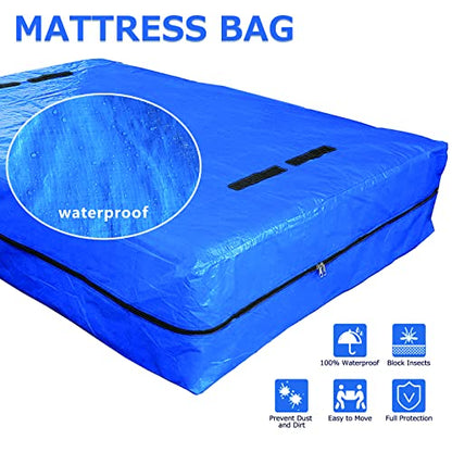  Mattress Storage Bag, Heavy-Duty Waterproof With 8 Handles Mattress Cover For Moving, Strong Zipper, Reusable, Ultra-Thick Mattress Protector (Queen)