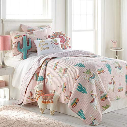  Levtex Home - Lima Llama Quilt Set - Full/Queen Quilt (88x92in.)+ Two Standard Pillow Shams (26x20in.) - Lots Of Llamas In White, Taupe, Orange, Green, Burgandy, Pink - Reversible - Cotton/Polyester