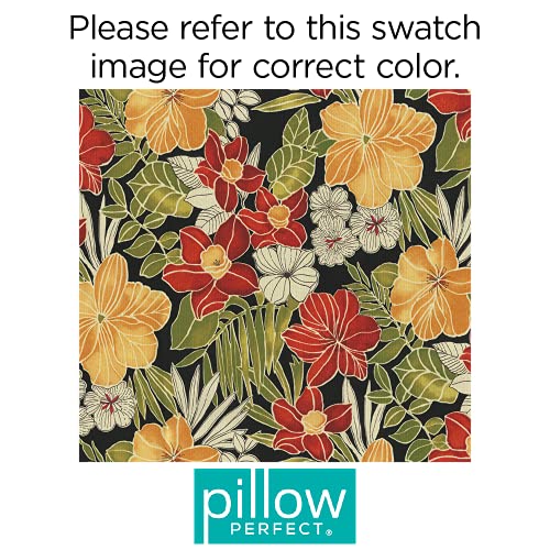  Pillow Perfect Tropic Floral Outdoor Throw Accent Pillow, Plush Fill, Weather, And Fade Resistant, Medium Square - 16.5" X 16.5", Black/Green Clemens, 2 Count