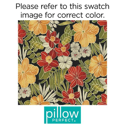  Pillow Perfect Tropic Floral Outdoor Throw Accent Pillow, Plush Fill, Weather, And Fade Resistant, Medium Square - 16.5" X 16.5", Black/Green Clemens, 2 Count