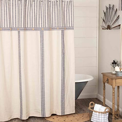  Piper Classics Market Place Blue Ticking Stripe Pillow Cover, 12" X 20", Farmhouse Décor Blue & Natural Cream W/Buttons
