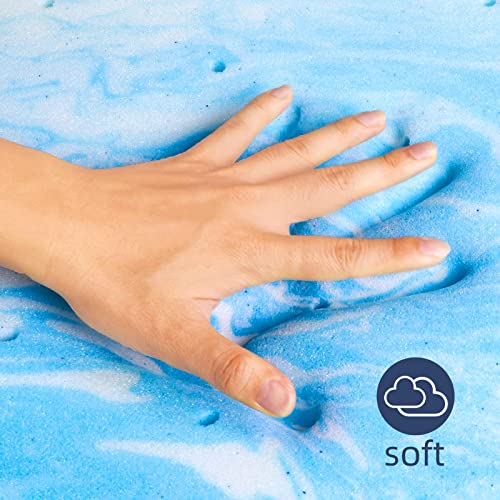  2 Inch Cooling Gel Memory Foam Mattress Topper In A Box, Medium Firm Mattress Topper For Pressure Relief & Temperature Regulation,CertiPUR-US Certified, Blue&White (Twin)