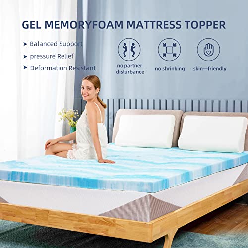  2 Inch Cooling Gel Memory Foam Mattress Topper In A Box, Medium Firm Mattress Topper For Pressure Relief & Temperature Regulation,CertiPUR-US Certified, Blue&White (Twin)