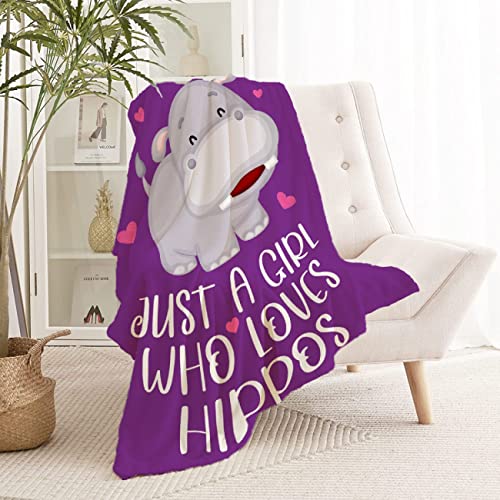  St A Girl Who Loves Hippos Soft Comfy Flannel Blanket Fluffy Queen Plush Throw Twin Cozy Outdoor Picnic Living Room Travel Couch Medium (60 In X 50 In)