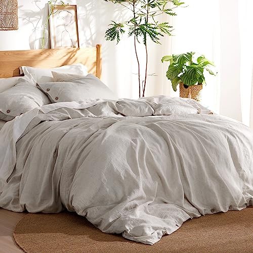  Bedsure Linen Duvet Cover Queen - Linen Cotton Blend Duvet Cover Set, Linen Color, 3 Pieces, 1 Duvet Cover 90x90 Inches And 2 Pillowcases, Comforter Sold Separately