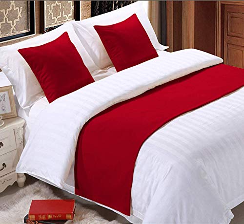  Sheets N More 800 Thread Count Solid 1 Piece 18" Bed Runner Scarf Protector Slipcover Bed Decorative Scarf (Queen (90 X 18), Red)