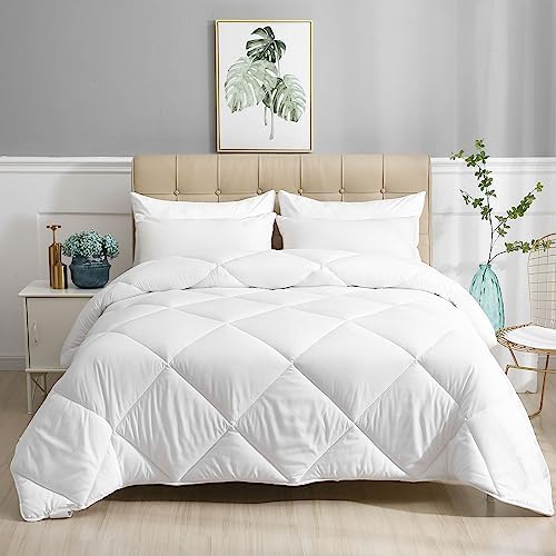  Dafinner Lightweight Full Queen Bed Comforter, Cooling All-Season Duvet Insert, White Plush Bio-Base Down Alternative Quilt Bed Blanket For Summer Warm Weathers/Hot Sleepers
