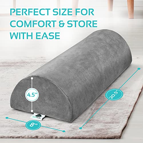  2 Pack Large Half Moon Bolster Pillow For Legs, Knees, Lower Back And Head, Lumbar Support Pillow For Bed, Sleeping | Semi Roll For Ankle And Foot Comfort - Machine Washable Cover, Grey