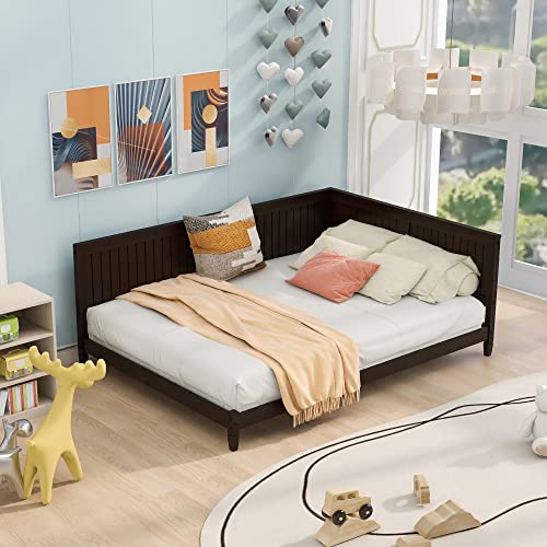  Merax Full Size Daybed, Wood Full Daybed Frame With Headboard, Full Size Sofa Bed, Perfect For Lounging, Sleeping Or Entertaining Guests, Espresso