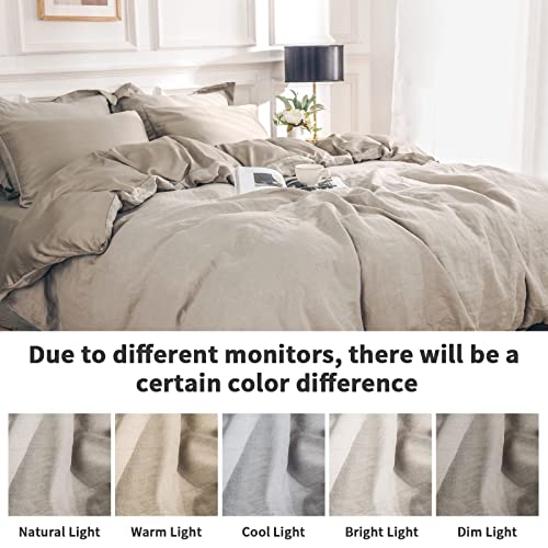 100% Linen Tencel Cooling Duvet Cover Set,Queen Size 5 PCS Eucalyptus Soft Breathable Comforter Cover Set Reversible Bedding Neutral Duvet Covers Button Closure,90"x90" Linen(NO Insert)