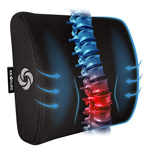  SAMSONITE Lumbar Support Pillow For Office Chair And Car Seat, Perfectly Balanced Memory Foam , Versatile Use Lower Back Cushion