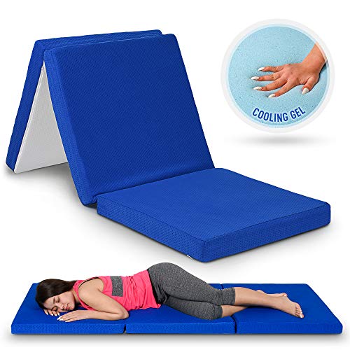  Old Star Tri-Folding Gel Memory Foam Mattress, 25 X 75 Inches - 3-Inch Gel-Infused Cooling Mattress Topper, Cot Pad, Guest Bed - Portable Floor Mattress With Soft, Removable, And Washable Cover