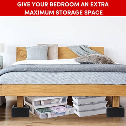  DEDU Oversized Bed Risers Heavy Duty Stackable 4 Pack, Furniture Risers For Sofas 3 Inch Or 6 Inch Supports Up To 11000 Lbs, Square Bed Raising Blocks Fits 5.5 Inch Wide Desk Or Couch (Black)