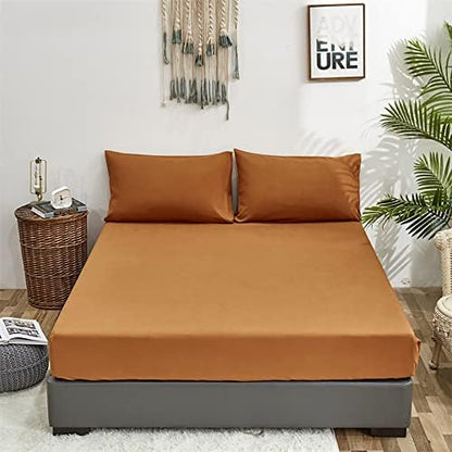  Solid Rust Bed Sheet Set Burnt Orange 4 Pieces Bedding Sheet Set 1 Fitted Sheet 1 Flat Sheet With 2 Pillowcases Queen Size Women Men Bed Caramel Sheet Sets