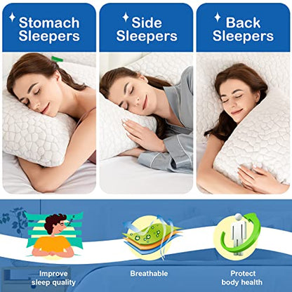  SUPA MODERN Cooling Bed Pillows For Sleeping 1 Pack Shredded Memory Foam Pillow For Neck Pain Relief, Adjustable Sleeping Pillow For Back/Side Sleepers, Hypoallergenic Bamboo Pillow