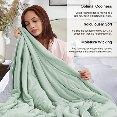  EASELAND Cooling Comforter King, Cold Touch Fabric Absorbs Body Heat, Double-Sided Cool Design Soft Fluffy Cooling Blanket For Night Sweats Hot Sleeper (Green, King(108"x90"))