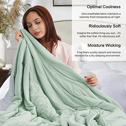  EASELAND Cooling Comforter King, Cold Touch Fabric Absorbs Body Heat, Double-Sided Cool Design Soft Fluffy Cooling Blanket For Night Sweats Hot Sleeper (Green, King(108"x90"))