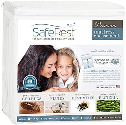  SafeRest Zippered Mattress Protector - Premium 9-12 Inch Waterproof Mattress Cover For Bed - Breathable & Noiseless Washable Mattress Encasement - Twin XL