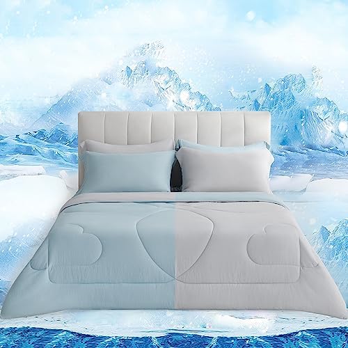  AIKOFUL Cooling Summer Blanket,Lightweight Cooling Comforter For Hot Sleepers And Night Sweats,Reversible Cooling Quilt,Breathable Lyocell™ Blended Fabric,Machine Washable(Aqua/Light Gray,60”x90”)