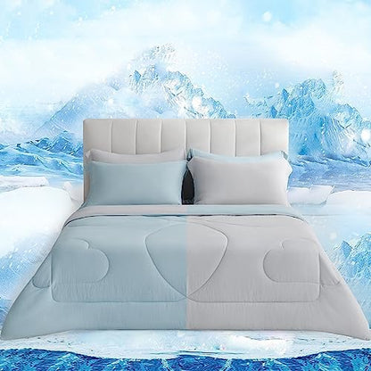  AIKOFUL Cooling Summer Blanket,Lightweight Cooling Comforter For Hot Sleepers And Night Sweats,Reversible Cooling Quilt,Breathable Lyocell™ Blended Fabric,Machine Washable(Aqua/Light Gray,60”x90”)