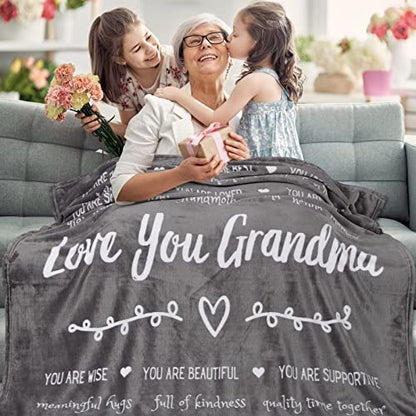  Gift For Grandma From Grandchildren, Granddaughter, Grandson, Mothers Day Gifts For Grandma, Grandmother Throw Blanket For Birthday, 60x50 Inches (Fleece, Grey)